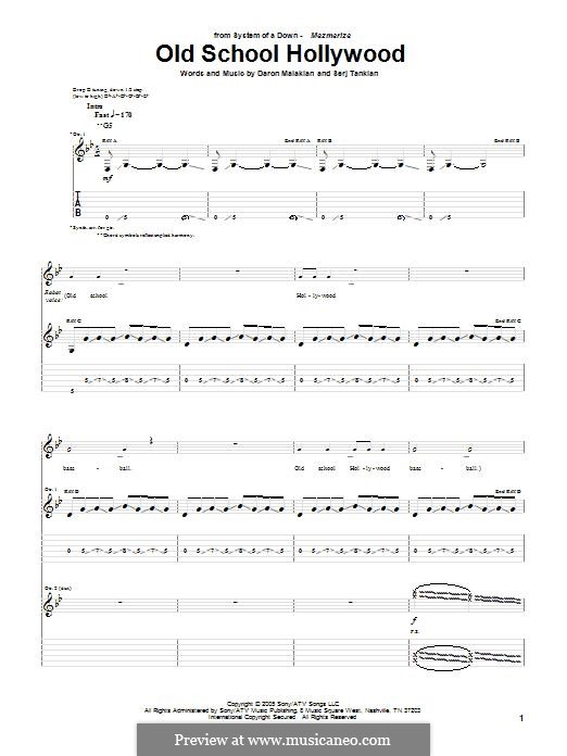 Old School Hollywood (System of a Down): For guitar with tab by Daron Malakian, Serj Tankian