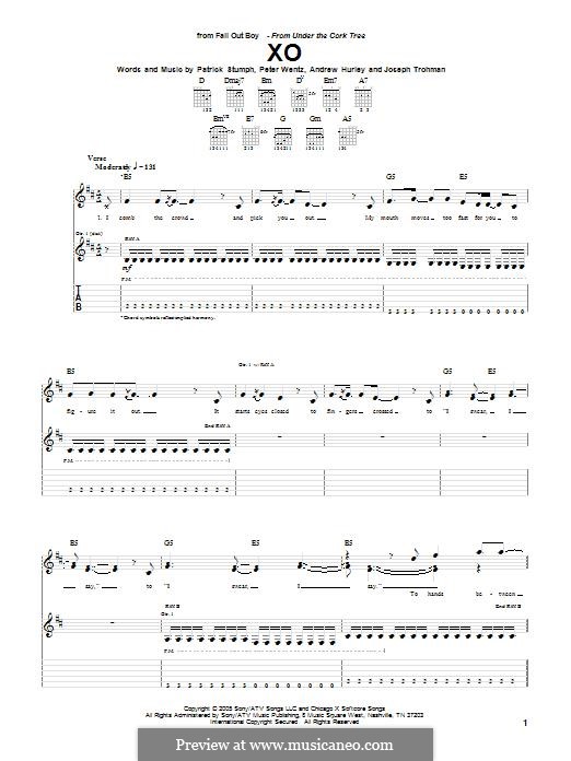 XO (Fall Out Boy): For guitar with tab by Andrew Hurley, Joseph Trohman, Patrick Stump, Peter Wentz
