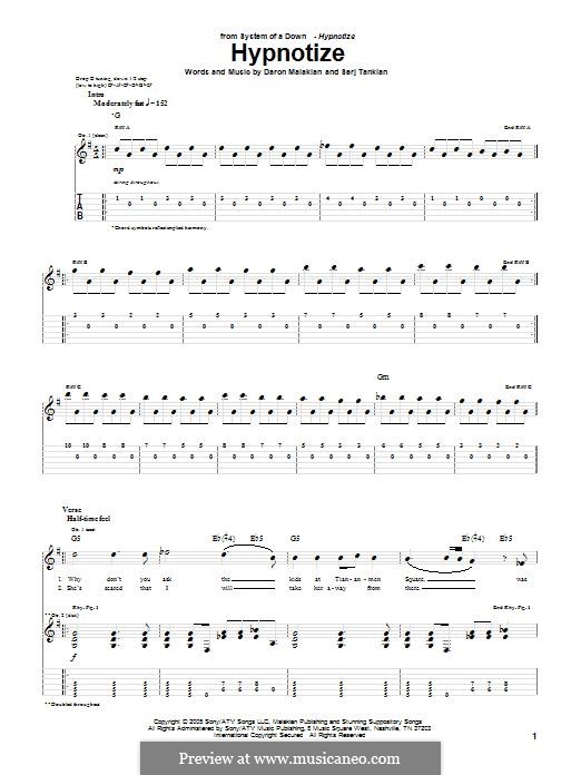 Hypnotize (System of a Down): For guitar with tab by Daron Malakian, Serj Tankian