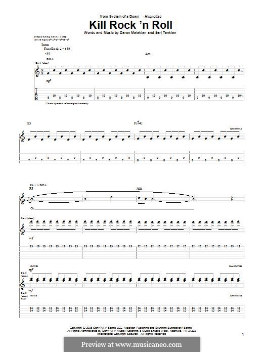 Kill Rock 'N Roll (System of a Down): For guitar with tab by Daron Malakian, Serj Tankian