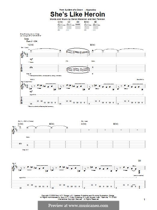 She's Like Heroin (System of a Down): For guitar with tab by Daron Malakian, Serj Tankian
