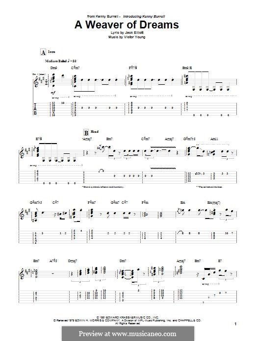 A Weaver of Dreams: For guitar with tab by Jack Z. Elliott, Kenny Burrell, Victor Young