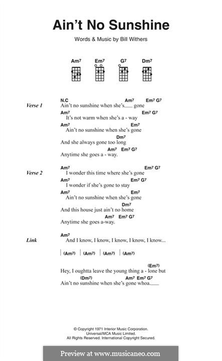 Ain't No Sunshine: Lyrics and chords by Bill Withers