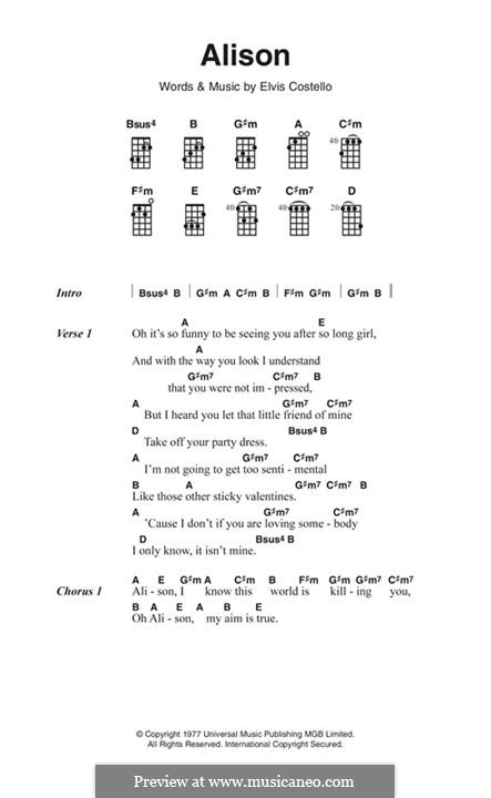 Alison: Lyrics and chords by Elvis Costello