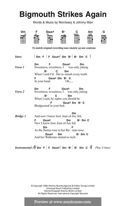 Bigmouth Strikes Again (The Smiths): Lyrics and chords by Morrissey, Johnny Marr