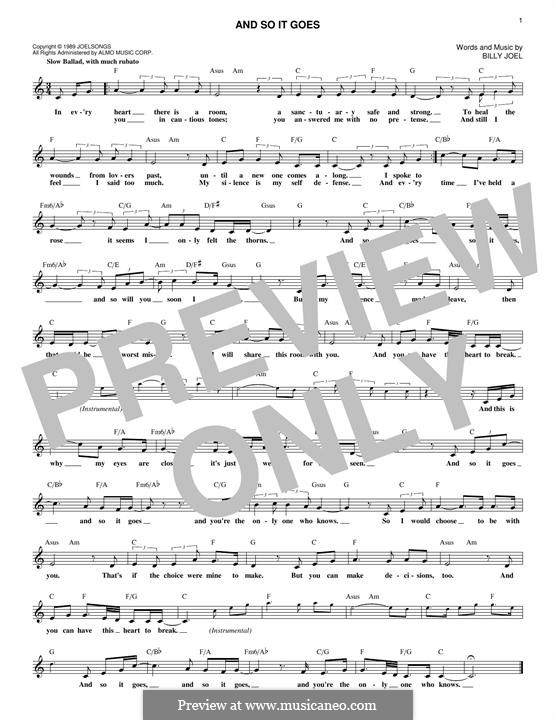 And So It Goes: Lyrics and chords by Billy Joel