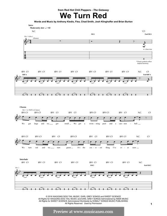 We Turn Red (Red Hot Chili Peppers): For guitar with tab by Flea, Anthony Kiedis, Brian Burton, Chad Smith, Josh Klinghoffer