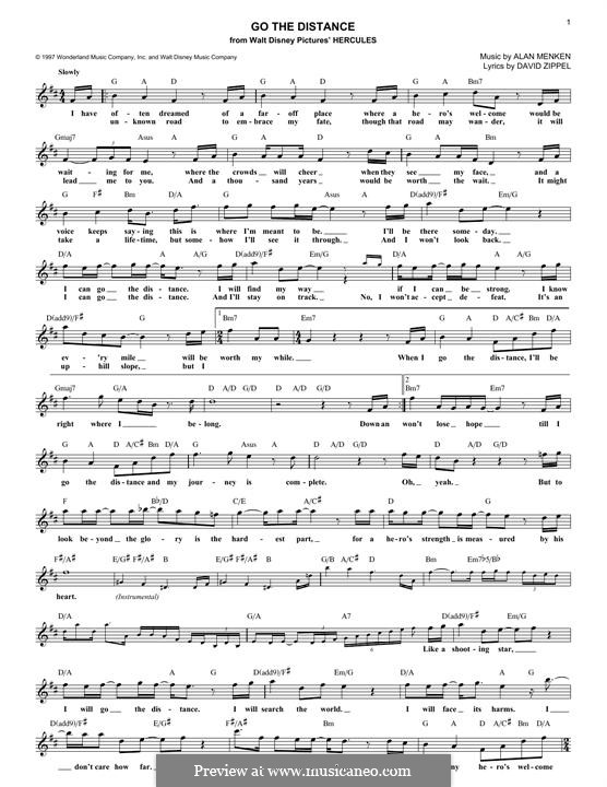 Go the Distance (from Hercules): Lyrics and chords by Alan Menken