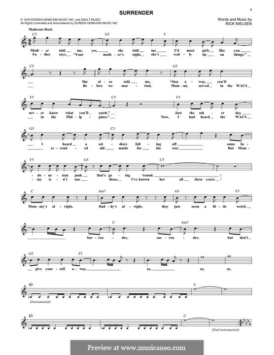 Surrender (Cheap Trick) by R. Nielsen sheet music on MusicaNeo