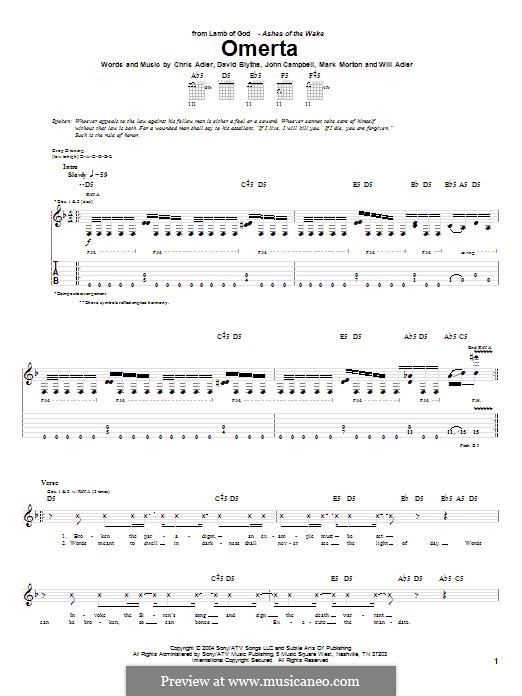 Omerta (Lamb of God): For guitar with tab by Chris Adler, David Blythe, John Campbell, Mark Morton, Will Adler