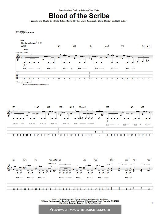 Blood of the Scribe (Lamb of God): For guitar with tab by Chris Adler, David Blythe, John Campbell, Mark Morton, Will Adler
