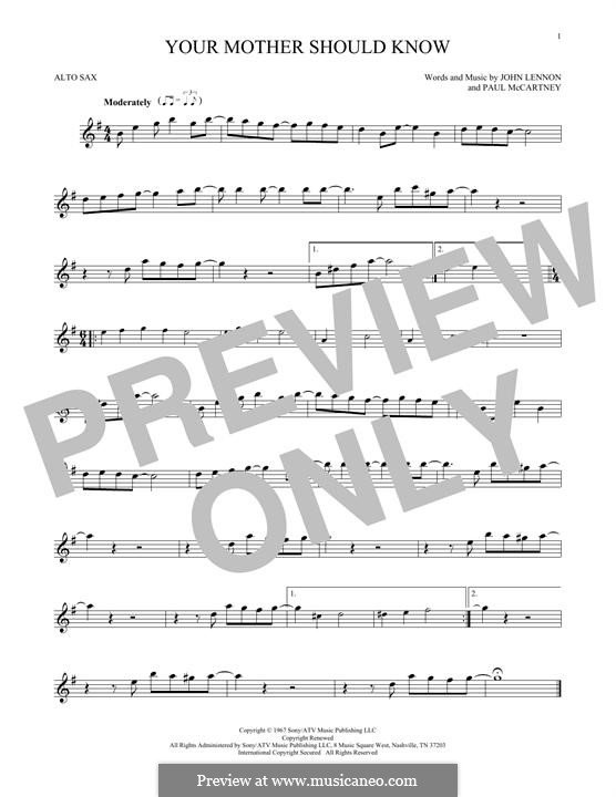 Your Mother Should Know (The Beatles): For alto saxophone by John Lennon, Paul McCartney