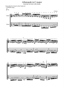 Suite for Cello No.3 in C Major, BWV 1009: Allemande. Arrangement for guitar by Johann Sebastian Bach