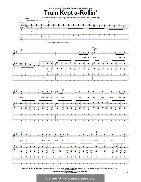 Train Kept ARollin' (Aerosmith) by H. Kay, L. Mann, T. Bradshaw on