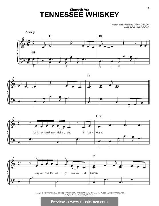 (Smooth As) Tennessee Whiskey: For piano by Dean Dillon, Linda Hargrove