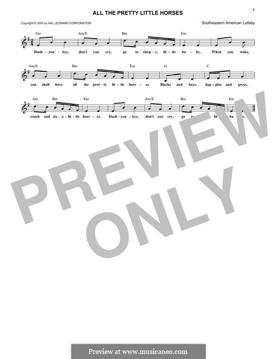 All the Pretty Little Horses: Melody line by folklore