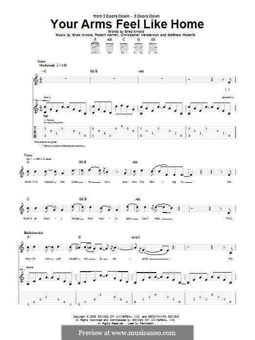 Your Arms Feel Like Home (3 Doors Down): For guitar with tab by Brad Arnold, Christopher Henderson, Matthew Roberts, Robert Harrell