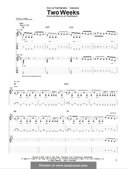 Two Weeks By All That Remains Sheet Music On Musicaneo