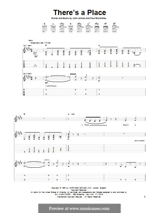 There's a Place (The Beatles): For guitar with tab by John Lennon, Paul McCartney