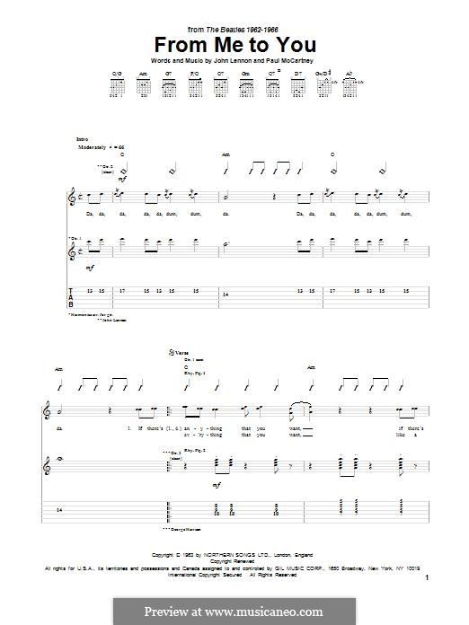 From Me to You (The Beatles): For guitar with tab by John Lennon, Paul McCartney