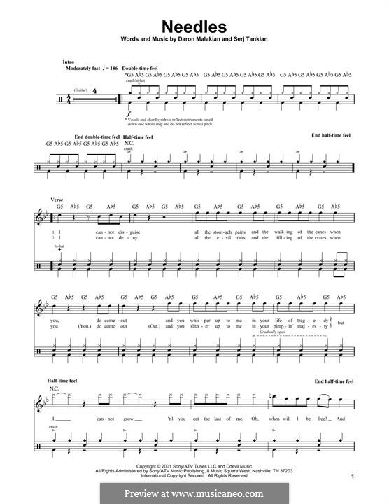 Needles (System of a Down): Drum set by Daron Malakian, Serj Tankian