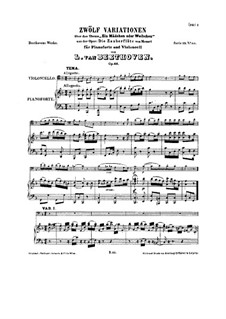 Twelve Variations on 'The Magic Flute' by Mozart, Op.66: For cello and piano by Ludwig van Beethoven