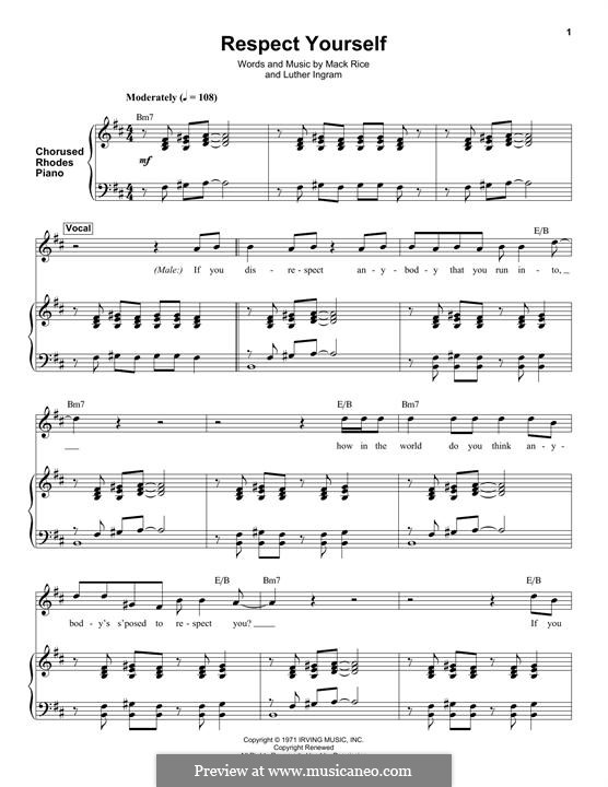 Respect Yourself (The Staple Singers): For voice and piano (or guitar) by Mark Rice, Luther Ingram