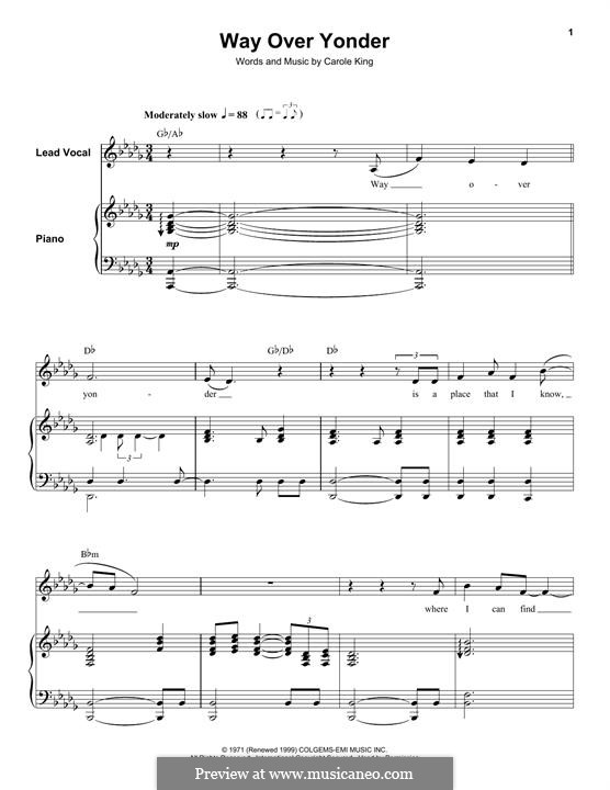 Way Over Yonder: For voice and piano (or guitar) by Carole King
