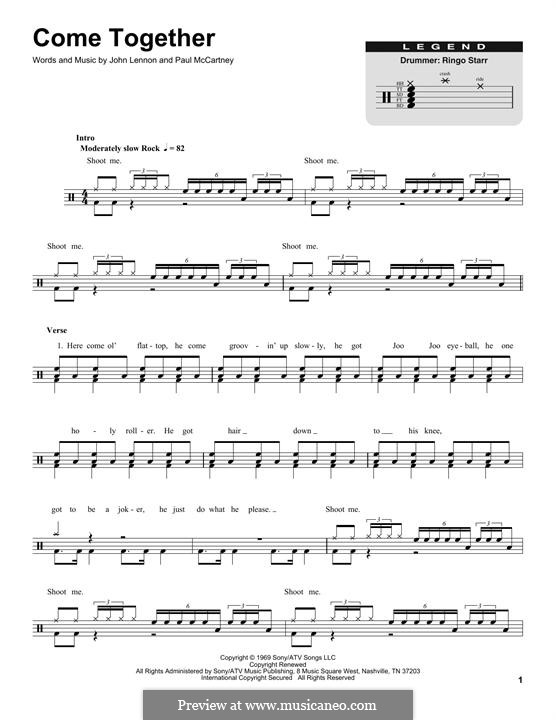 Come Together (The Beatles) instrumental version: Drum set by John Lennon, Paul McCartney