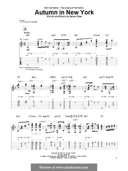 Autumn in New York: For guitar with tab by Vernon Duke