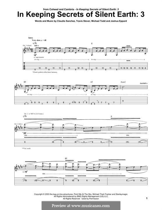 In Keeping Secrets of Silent Earth: 3 (Coheed and Cambria): For guitar with tab by Claudio Sanchez, Joshua Eppard, Michael Todd, Travis Stever