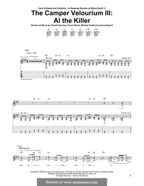 The Camper Velourium III: Al The Killer (Coheed and Cambria): For guitar with tab by Claudio Sanchez, Joshua Eppard, Michael Todd, Travis Stever