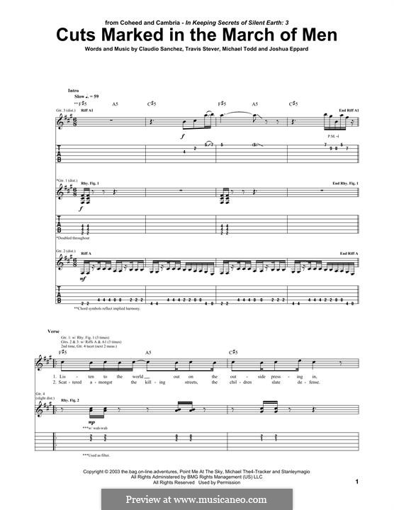 Cuts Marked in the March of Men (Coheed and Cambria): For guitar with tab by Claudio Sanchez, Joshua Eppard, Michael Todd, Travis Stever