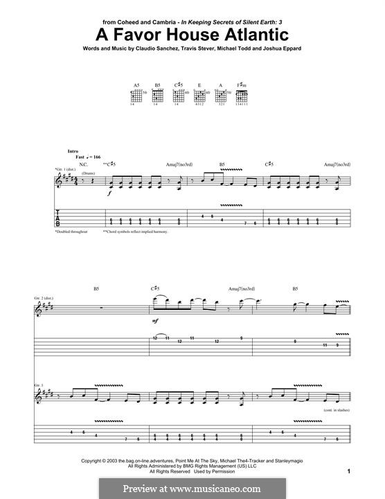A Favor House Atlantic (Coheed and Cambria): For guitar with tab by Claudio Sanchez, Joshua Eppard, Michael Todd, Travis Stever