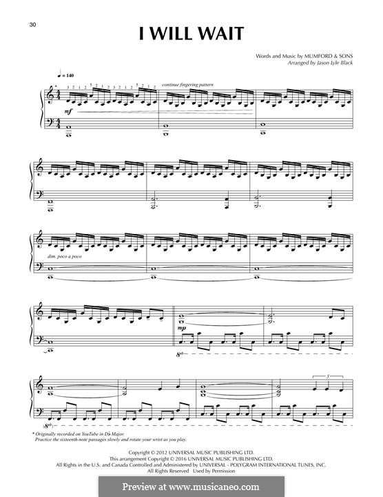 Mumford & Sons I Will Wait Chords I Will Wait (Mumford & Sons) by M. Mumford - sheet music on MusicaNeo