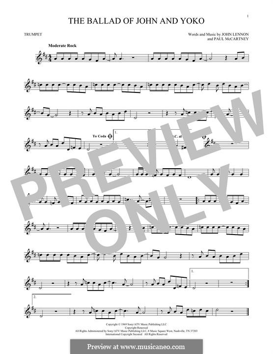 The Ballad of John and Yoko (The Beatles): For trumpet by John Lennon, Paul McCartney