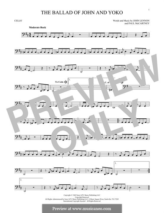 The Ballad of John and Yoko (The Beatles): For cello by John Lennon, Paul McCartney