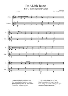 I'm a Little Teapot: For C-instrument and guitar (C Major) very easy version by folklore