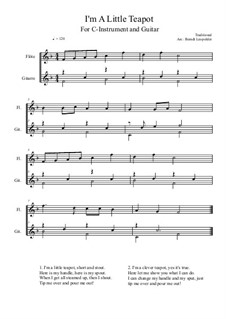 I'm a Little Teapot: For C-instrument and guitar (F Major) very easy version by folklore