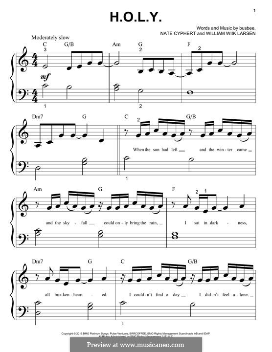 H.O.L.Y. (Florida Georgia Line): For piano by Busbee, William Larsen, Nate Cyphert