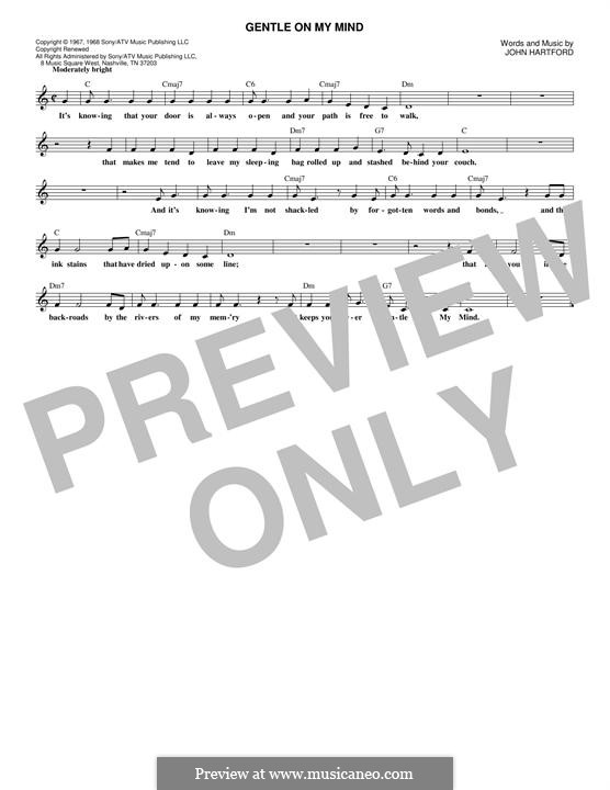 Gentle On My Mind: Melody line by John Hartford
