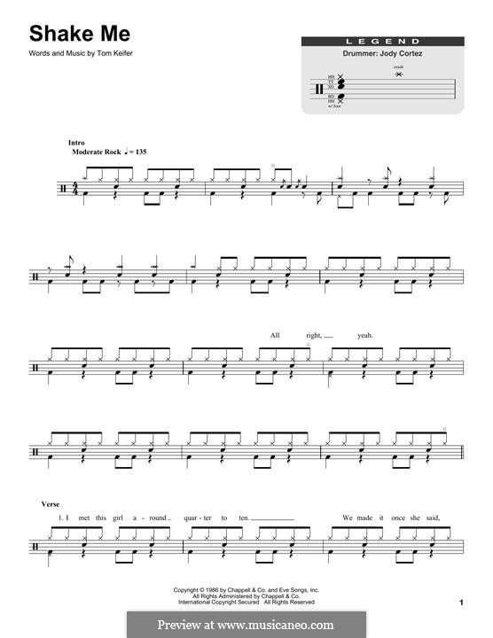Shake Me Lyrics Cinderella Shake Me (Cinderella) by T. Keifer - sheet music on MusicaNeo