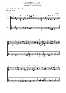 Suite for Cello No.5 in C Minor, BWV 1011: Courante, for guitar by Johann Sebastian Bach