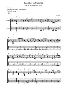 Suite for Cello No.5 in C Minor, BWV 1011: Gavottes, for guitar by Johann Sebastian Bach