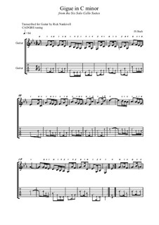 Suite for Cello No.5 in C Minor, BWV 1011: Gigue, for guitar by Johann Sebastian Bach