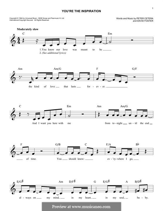 You're the Inspiration (Chicago): Melody line by David Foster, Peter Cetera