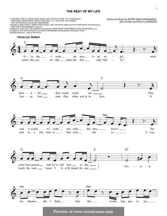 The Rest of My Life: Melody line by Ari Levine, Philip Lawrence, Peter Hernandez