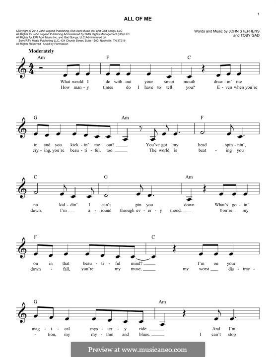 All of Me: Melody line by John Stephens, Tobias Gad