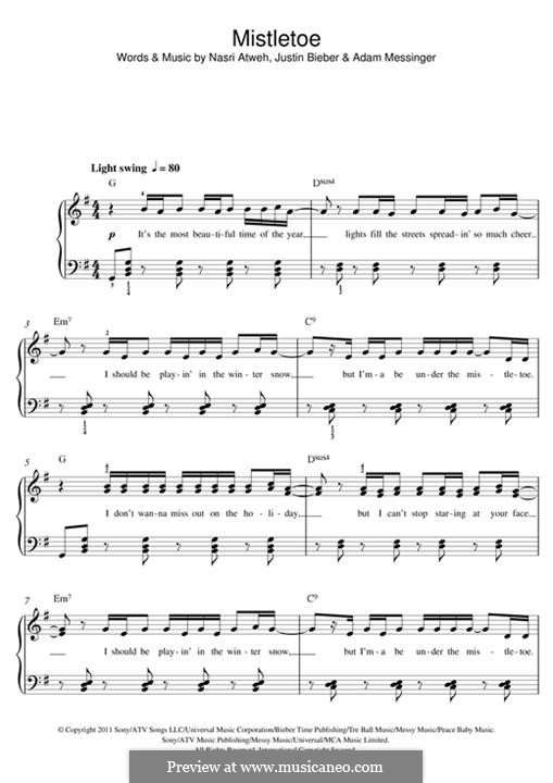 Mistletoe: For piano by Adam Messinger, Justin Bieber, Nasri Atweh