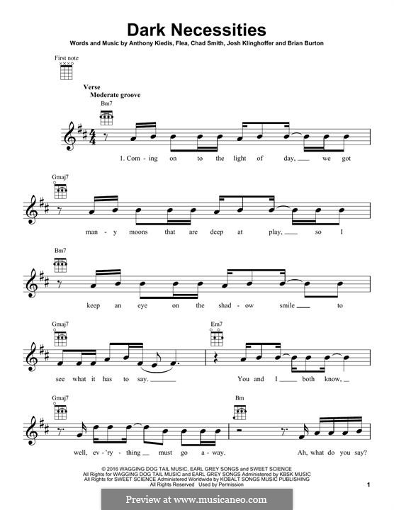 Dark Necessities (Red Hot Chili Peppers): For ukulele by Flea, Anthony Kiedis, Brian Burton, Chad Smith, Josh Klinghoffer